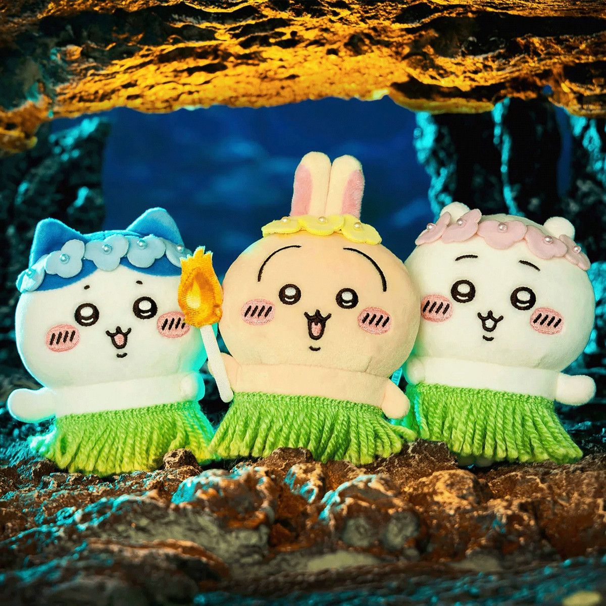 Florist Supplies - カワイイCkwマーメイドアイランドぬいぐるみペンダントキーリング、草のスカートと花のヘッドバンドを着たウサギのハチワレチー、かわいいギフト