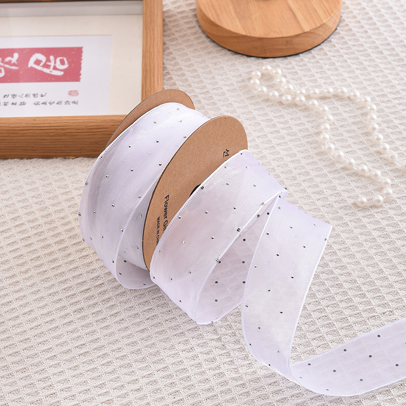 Ribbon Organza Roll - 20 ヤードロール 4 センチメートルラインストーンシルクリボンフラワーギフトケーキボックス包装材ヘアリボン DIY ウェディングパーティーの装飾テープ