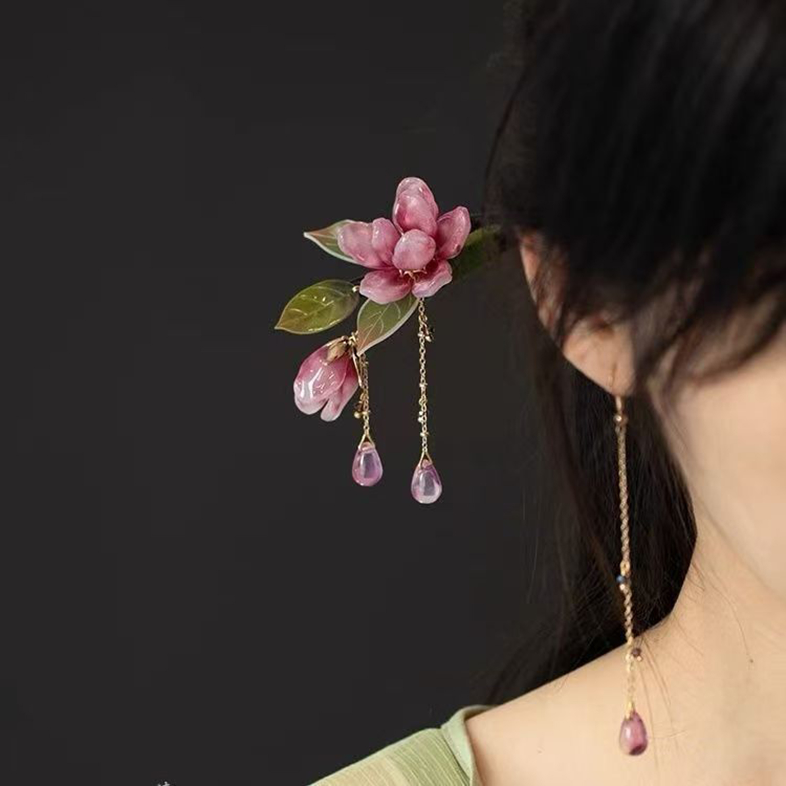 花柄ヘアスティック中国風ヘアピンピンクの花のタッセルレトロ伝 - Florist Supplies のレビューと価格
