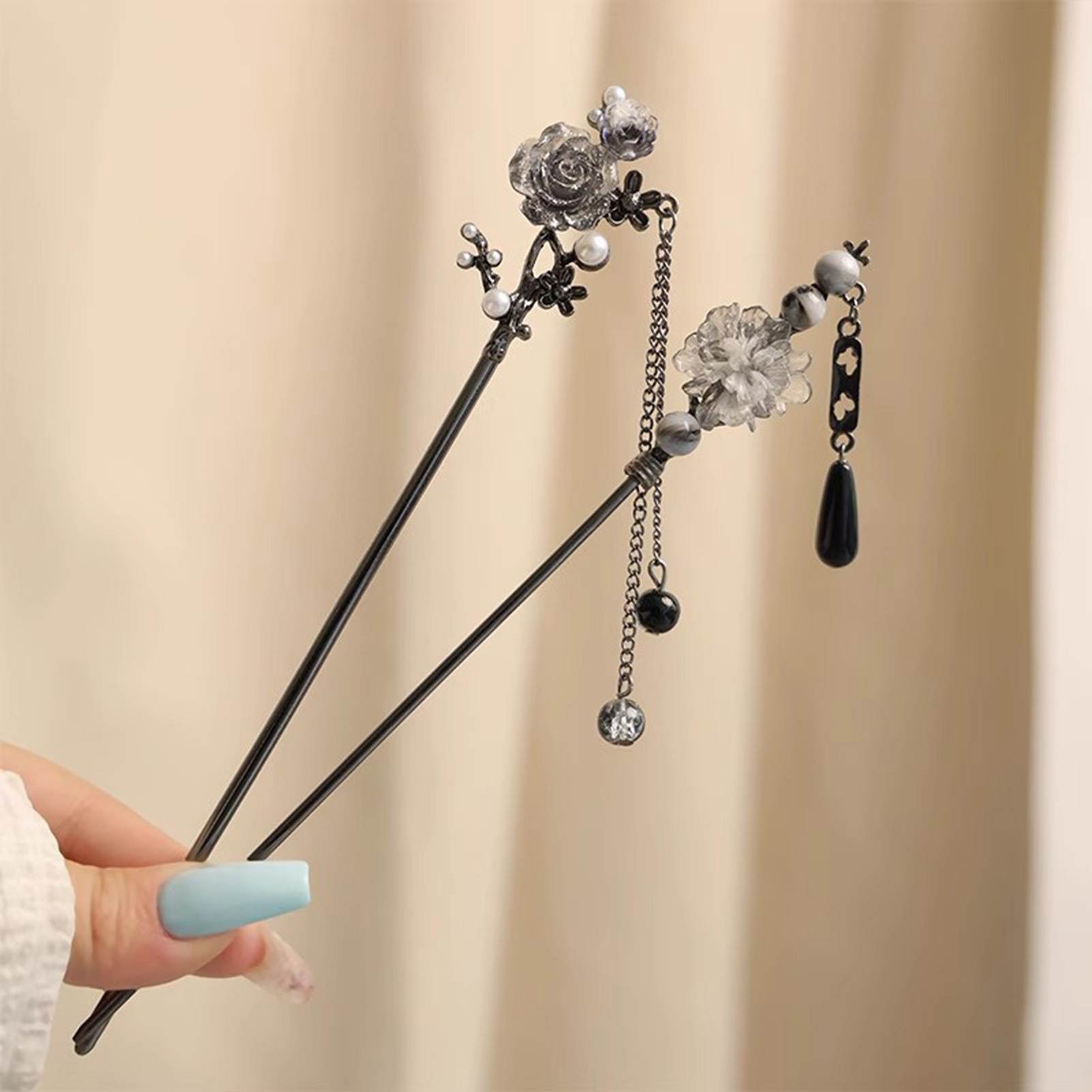 エレガントな花のヘアスティックフォーク合金ヘアクリップビーズ - Florist Supplies のレビューと価格